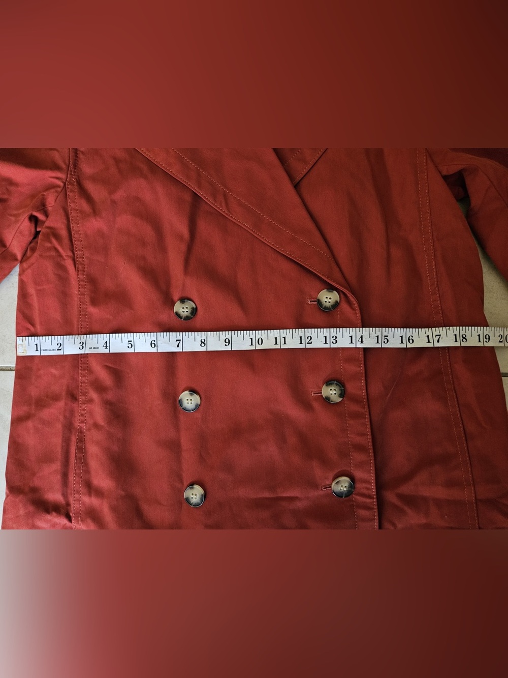 Club Monaco Double-Breasted Brick-Red Trench Coat - Picture 6 of 7
